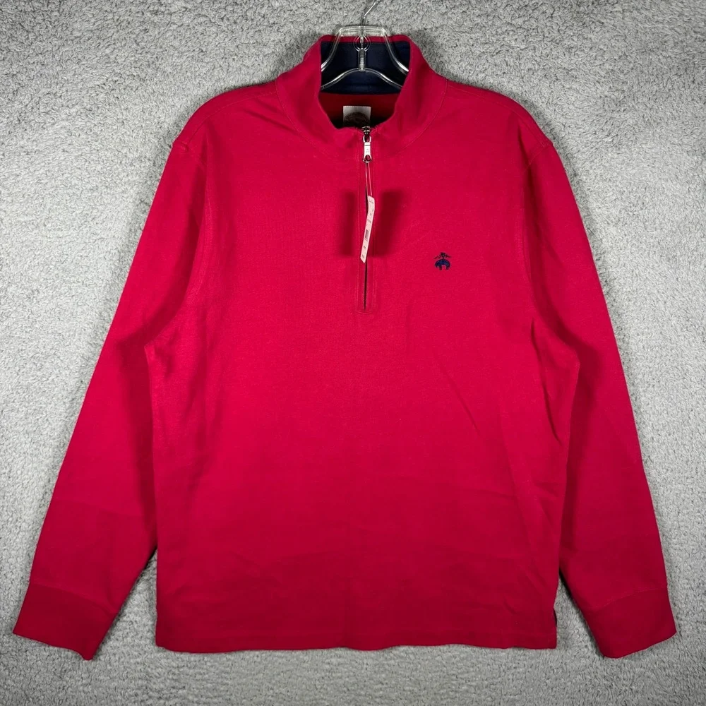 NWT Brooks Brothers Mens Red‎ 100% Cotton Quarter Zip Pullover Sweater Medium